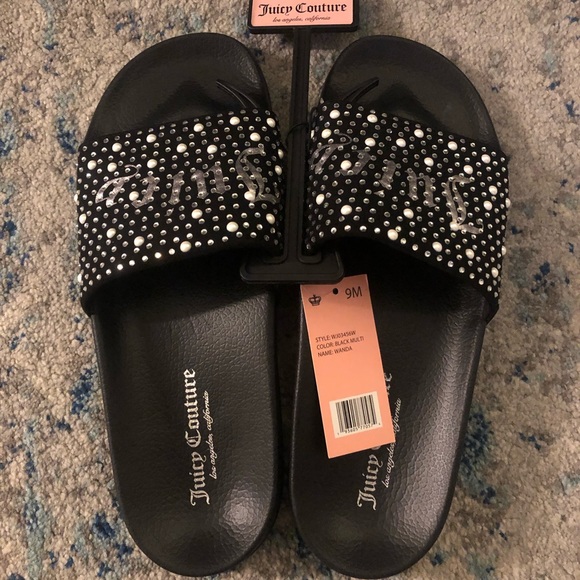 Juicy Couture Shoes - NWT JUICY Black and Silver Logo & Bling Slides 9